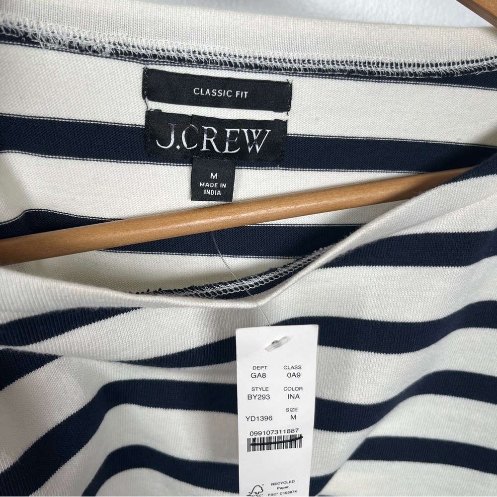 J.Crew Size M Classic mariner cloth boatneck T-shirt in stripe Ivory Navy - Picture 8 of 9